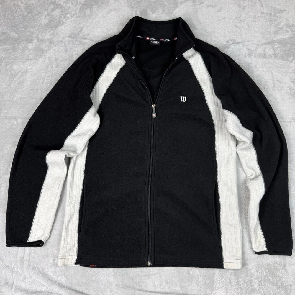 Vintage Wilson Ultra Fleece Jacket Black White Full Zip Athletic Size Small Y2K